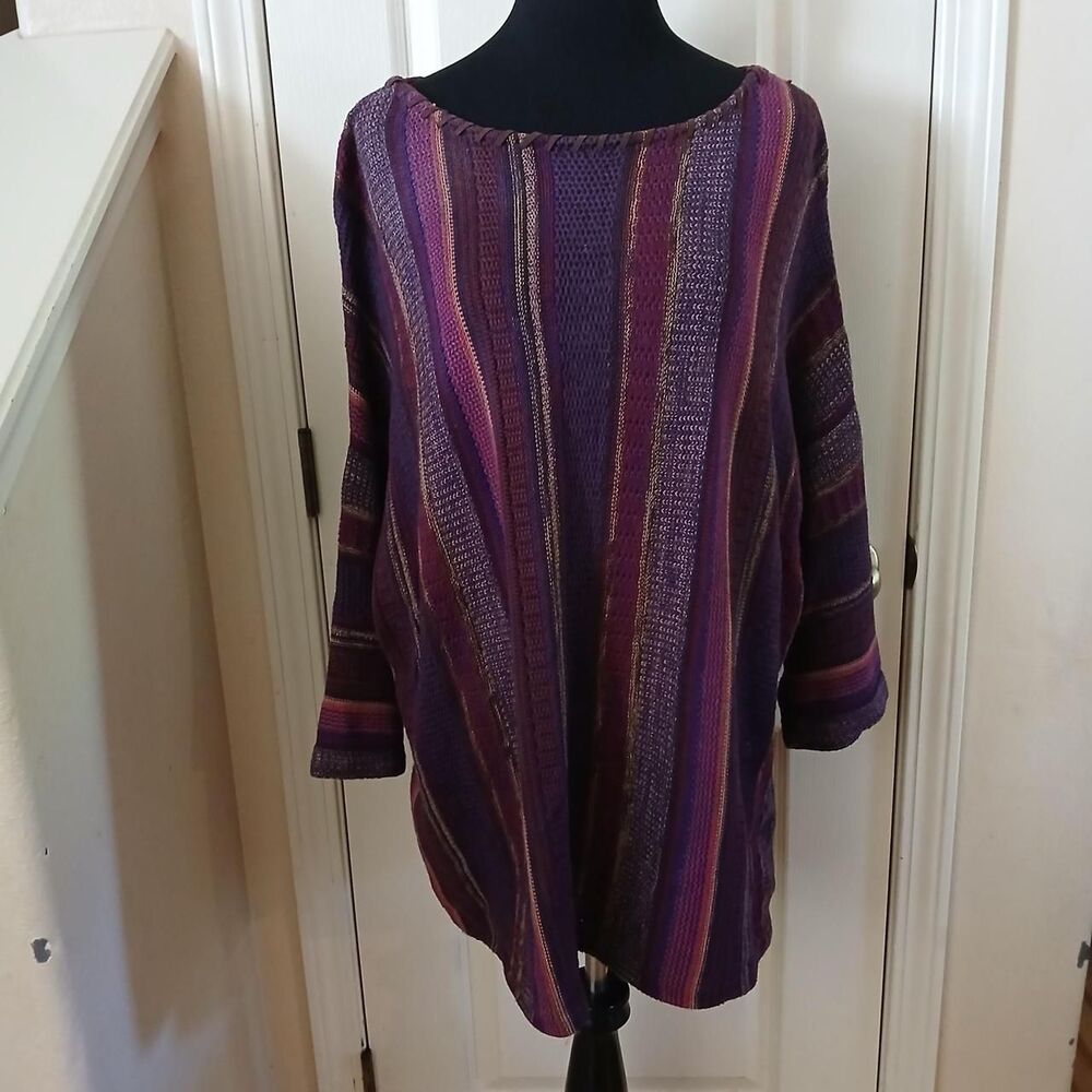 Vintage 90s Chaps Multi-Color Vertical Striped Cotton Blend Knit Tunic Sweater